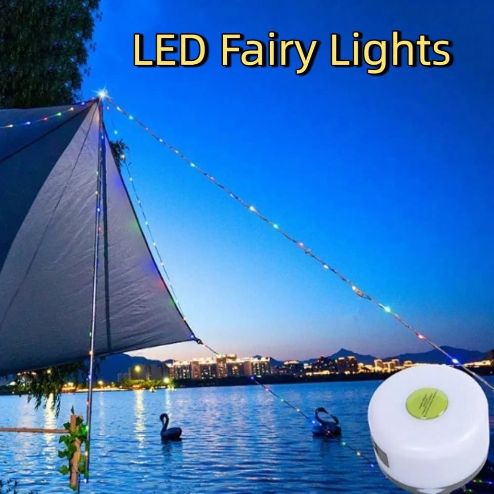 Lampada da campeggio esterna da 10 m Lampada da fata a LED con ricarica USB impermeabile pieghevole con 8 modalità Lampada da campeggio con nastro di misurazione