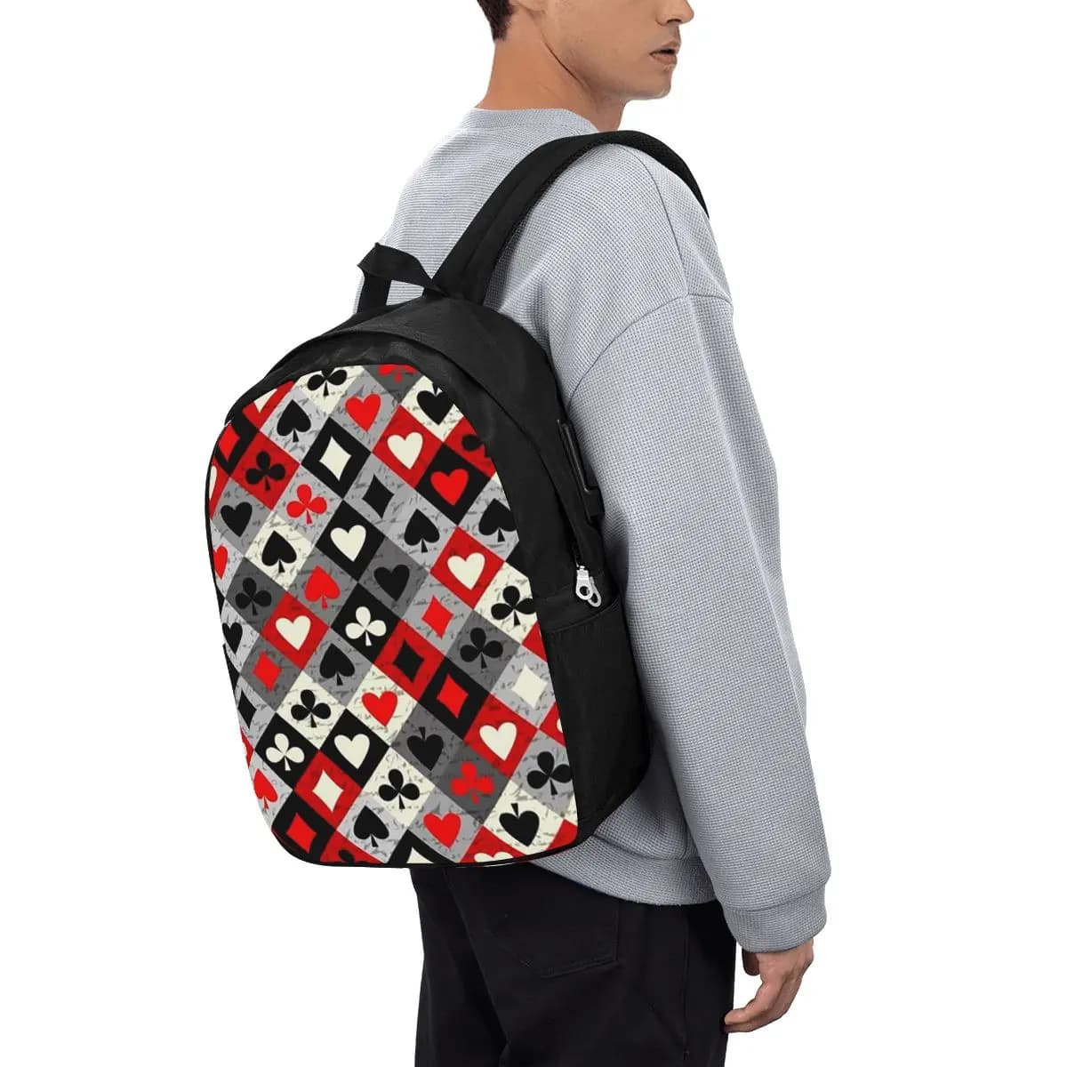 Zaino con stampa di carte da gioco e poker, borsa da viaggio per notebook, borsa per computer, borsa da scuola per studenti universitari, borse a tracolla per laptop per uomo e donna