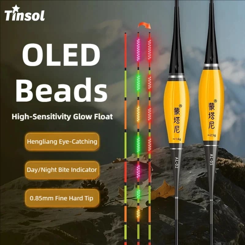 TINSOL OLED Light Bead Tail Luminous Floating Fishing Super Bright Digital Float Bead Hook Color-Changing Fish Float for Night