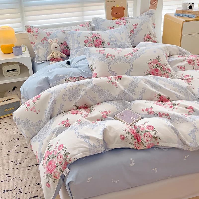Set lenzuola stile floreale Biancheria da letto morbida Camera delle ragazze Biancheria da letto Copripiumino per la casa Federa e lenzuolo piatto juego de cama