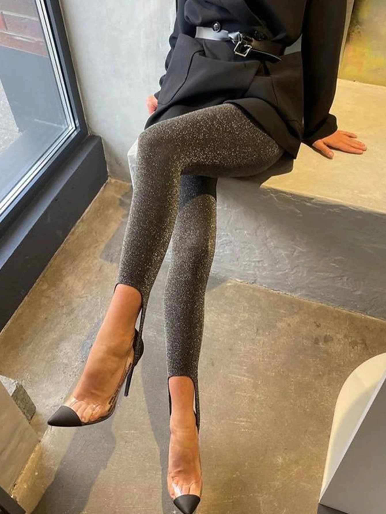 Pantaloni da yoga per piedi alti elastici in seta brillante lavorata a maglia calda Spice Girls europei e americani Leggings sexy slim primaverili e autunnali
