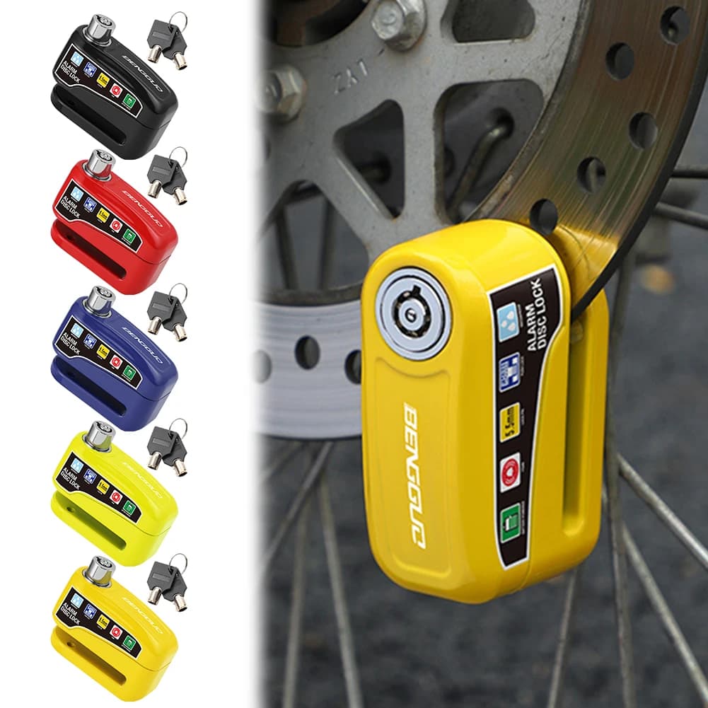Lucchetto Antifurto per Disco Freno Moto con Allarme e Chiavi, Lucchetto di Sicurezza per Ruota Bicicletta, Blocco Rotore Freno con Allarme