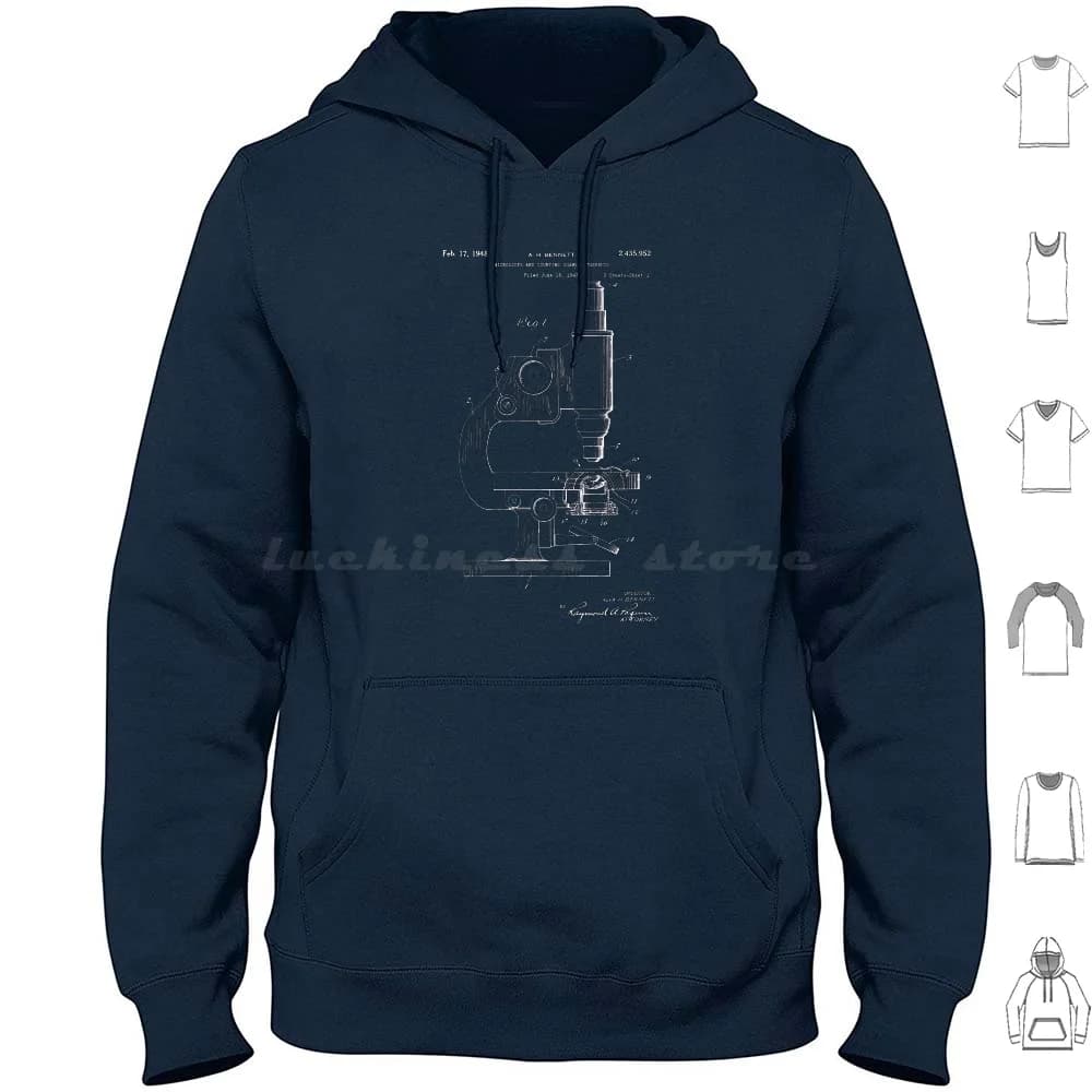 Microscopio Brevetto Felpa con cappuccio Cotone Manica lunga Microscopio Scienza Biologia Anatomia Brevetto Microscopio Brevetto Biologia
