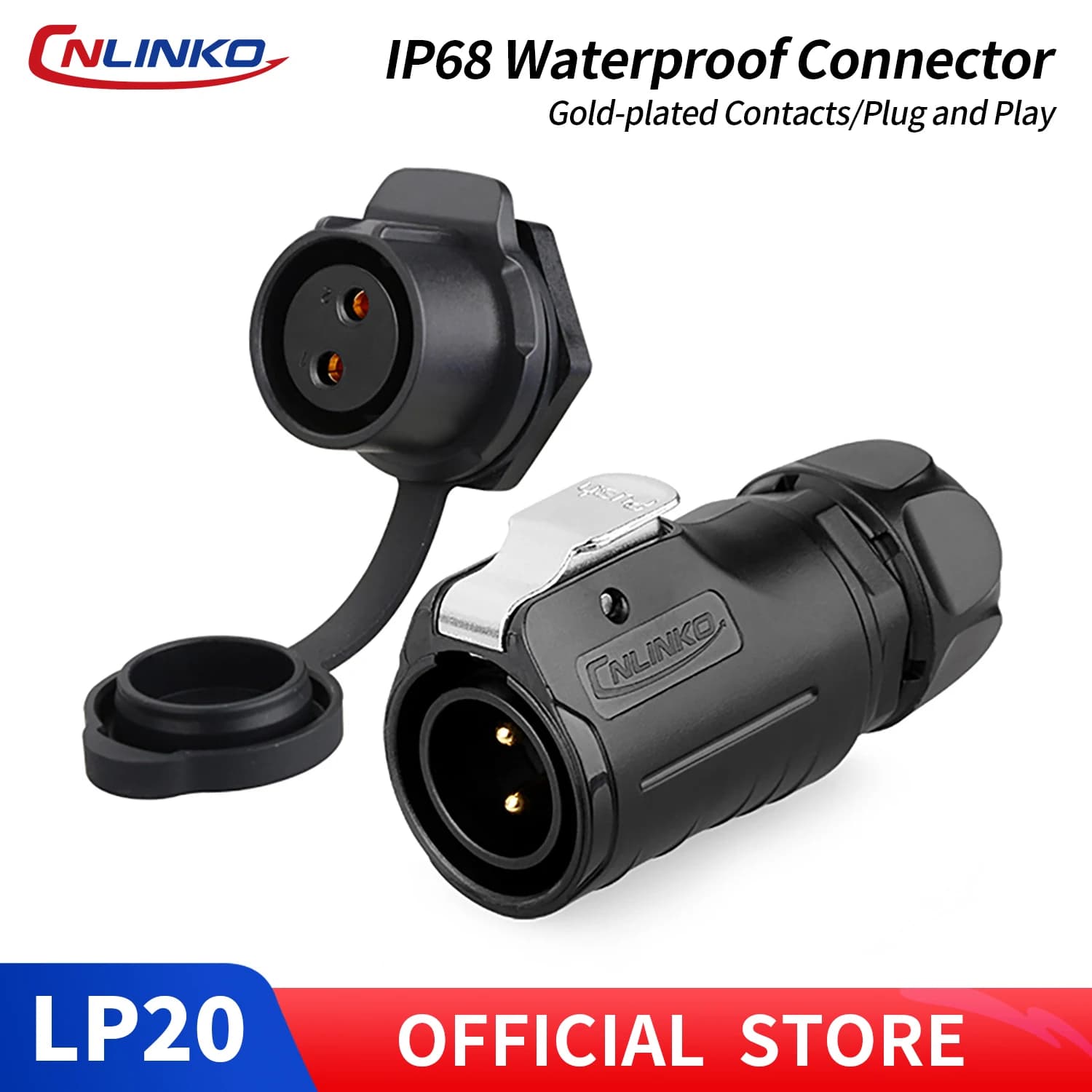 Connettore per cavi CNLINKO LP20 da 2/3/4/5/7/9/12 pin maschio a femmina, impermeabile IP68, in plastica PBT, per strisce luminose a LED