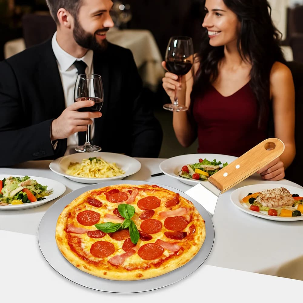 Nuova pala per pizza da 10/12 pollici con manico in legno Strumenti per pasticceria antiscivolo Buccia per pizza in acciaio inossidabile Pagaia per pizza