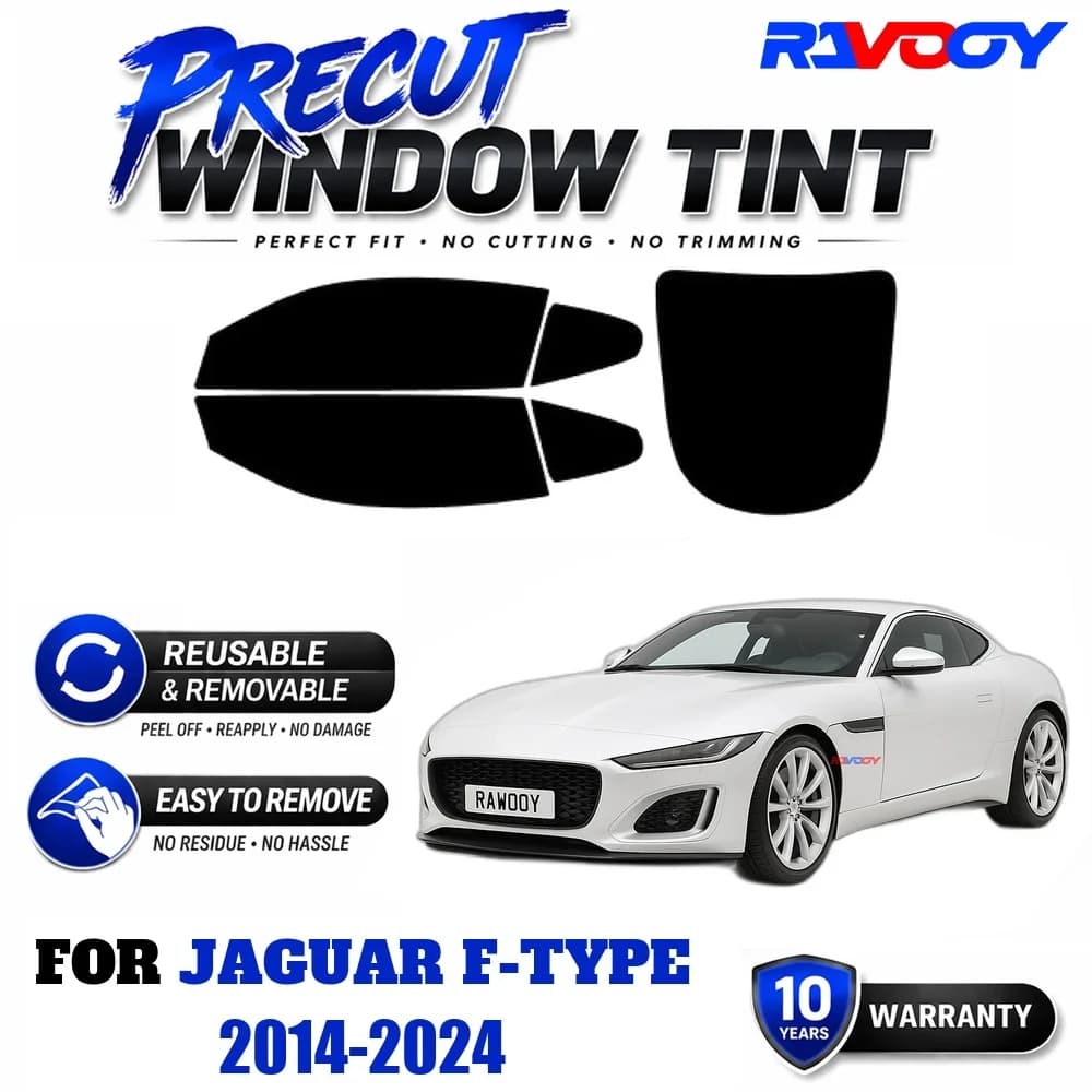 RAVOOY Precut Window Tint, Reusable Removable EPU Film, Custom Fit for Jaguar F-Type 2014-2024, UV Heat Protection