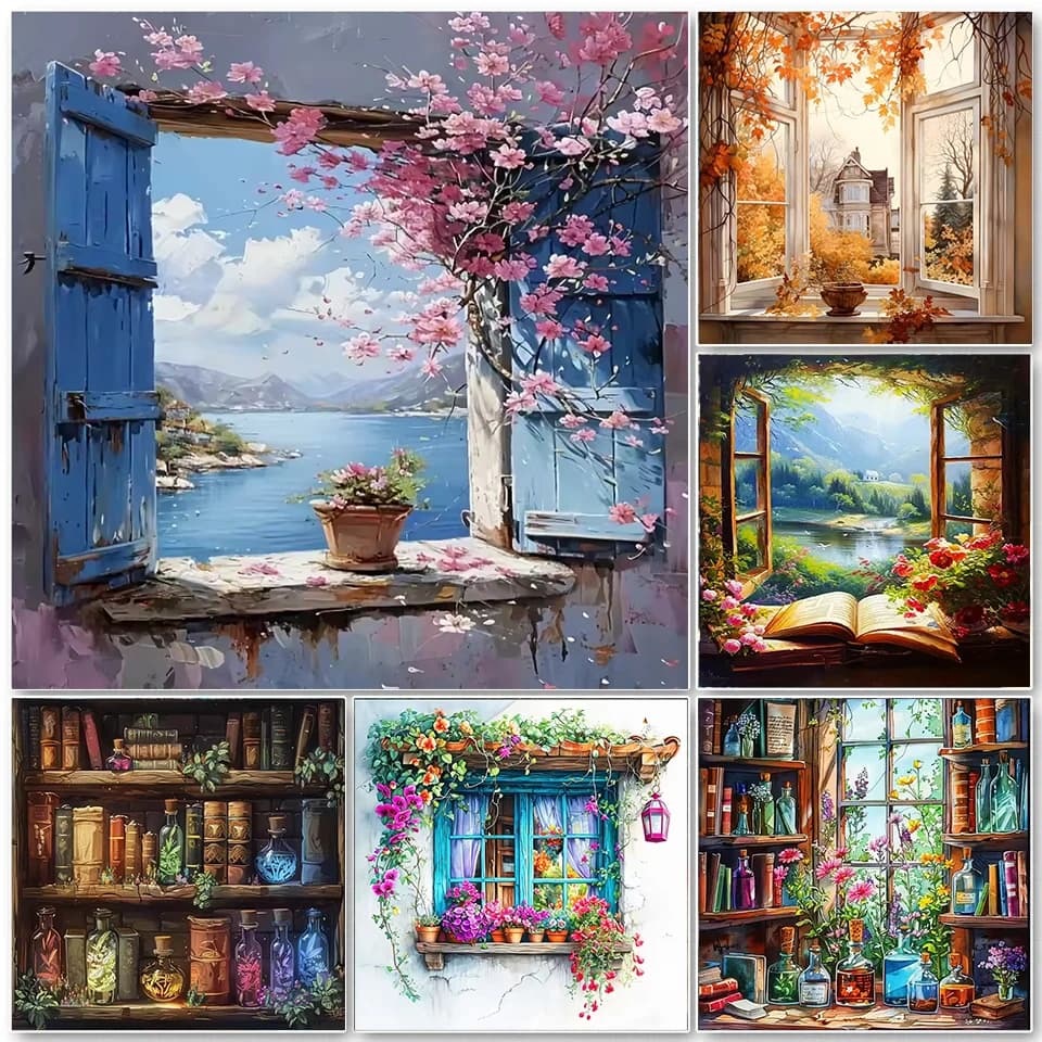 Diamond Painting Landscape Window Kit Full Square Round Cross Embroidery Flower Wall Decorative Pictures For Home