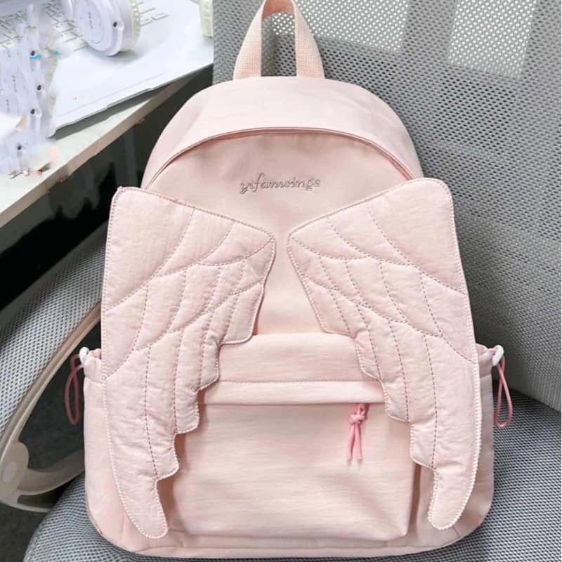 Cute Angel Wings Backpack Sweet Girls School Bag Large Capacity Lightweight Rucksack Casual Student Backpack Kawaii Shoulder Bag