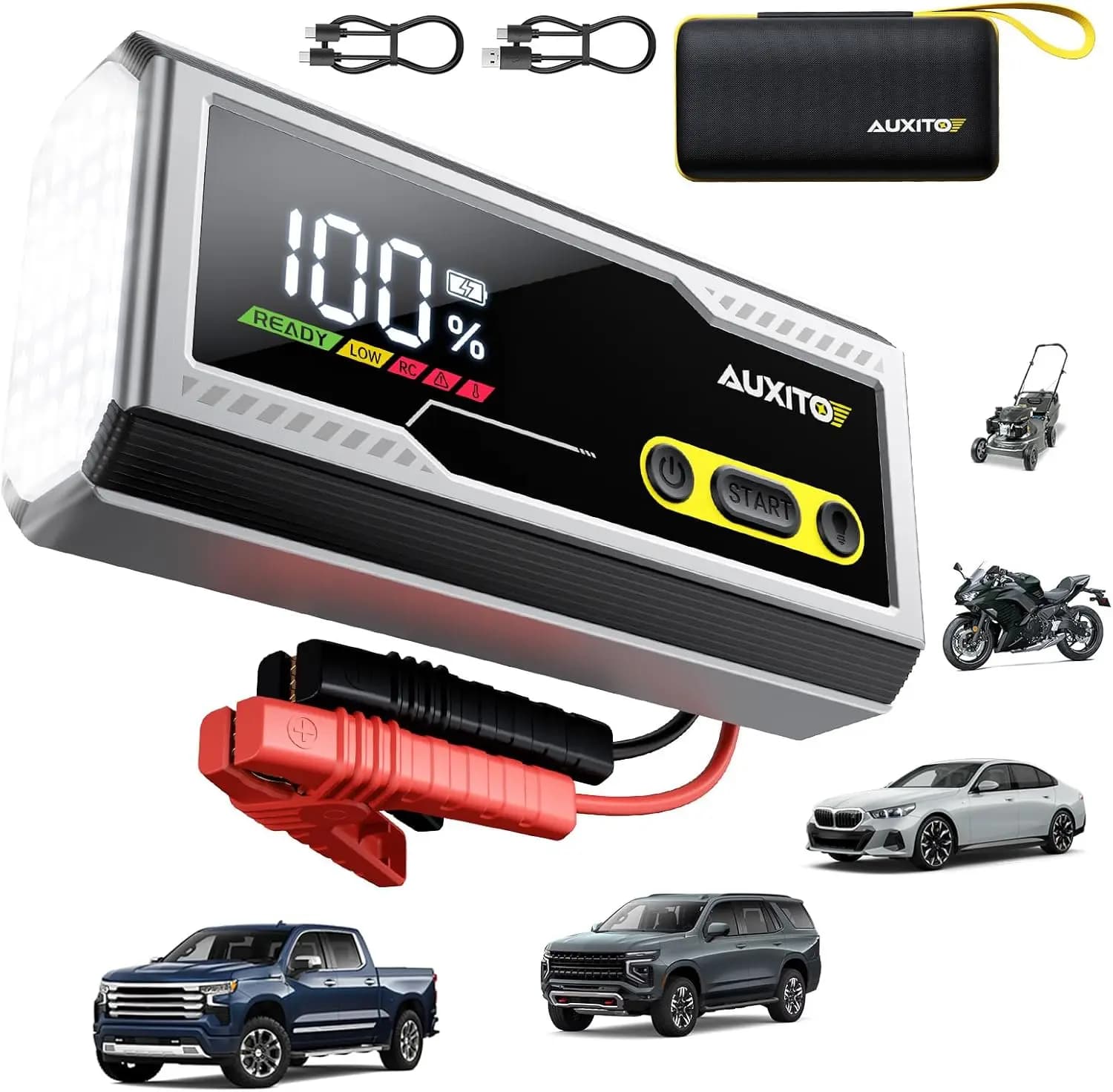 Avviatore di Emergenza per Auto 6000A, 12V Portatile per Tutti i Motori a Benzina e Diesel con Display LED e Torcia