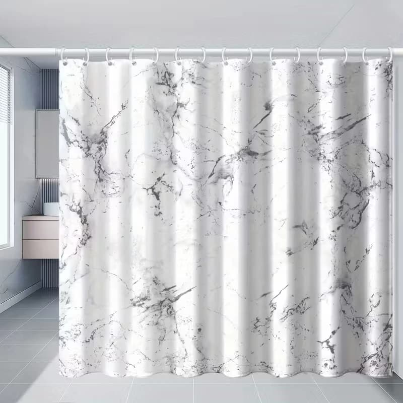 Tenda da Doccia VIKAMA di Lusso Effetto Marmo, Design Venato Grigio-Bianco, Separazione Zona Umida/Asciutta, Schermo Doccia per Bagno, Decorazione Casa