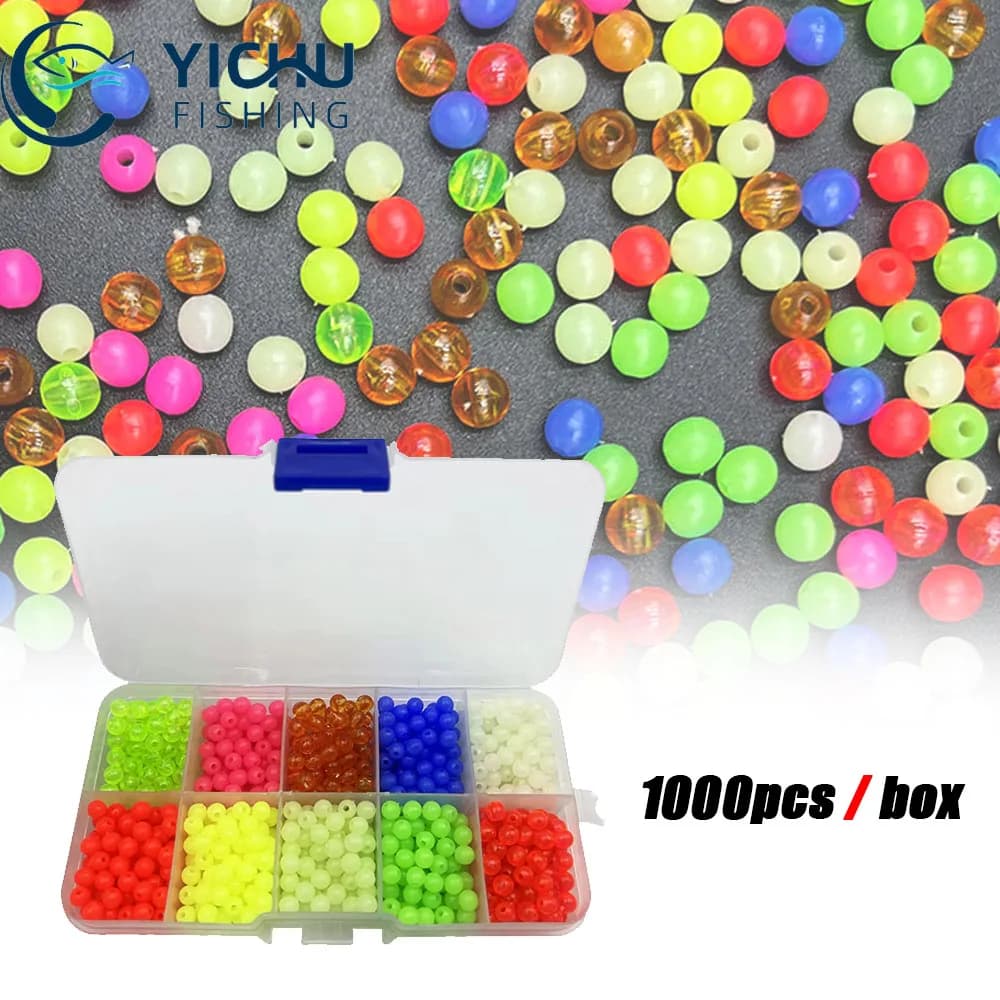 1000 pcs/fishing box Beadsoval Plastic beads Assorted set Fluorescent beads Fishing equipment