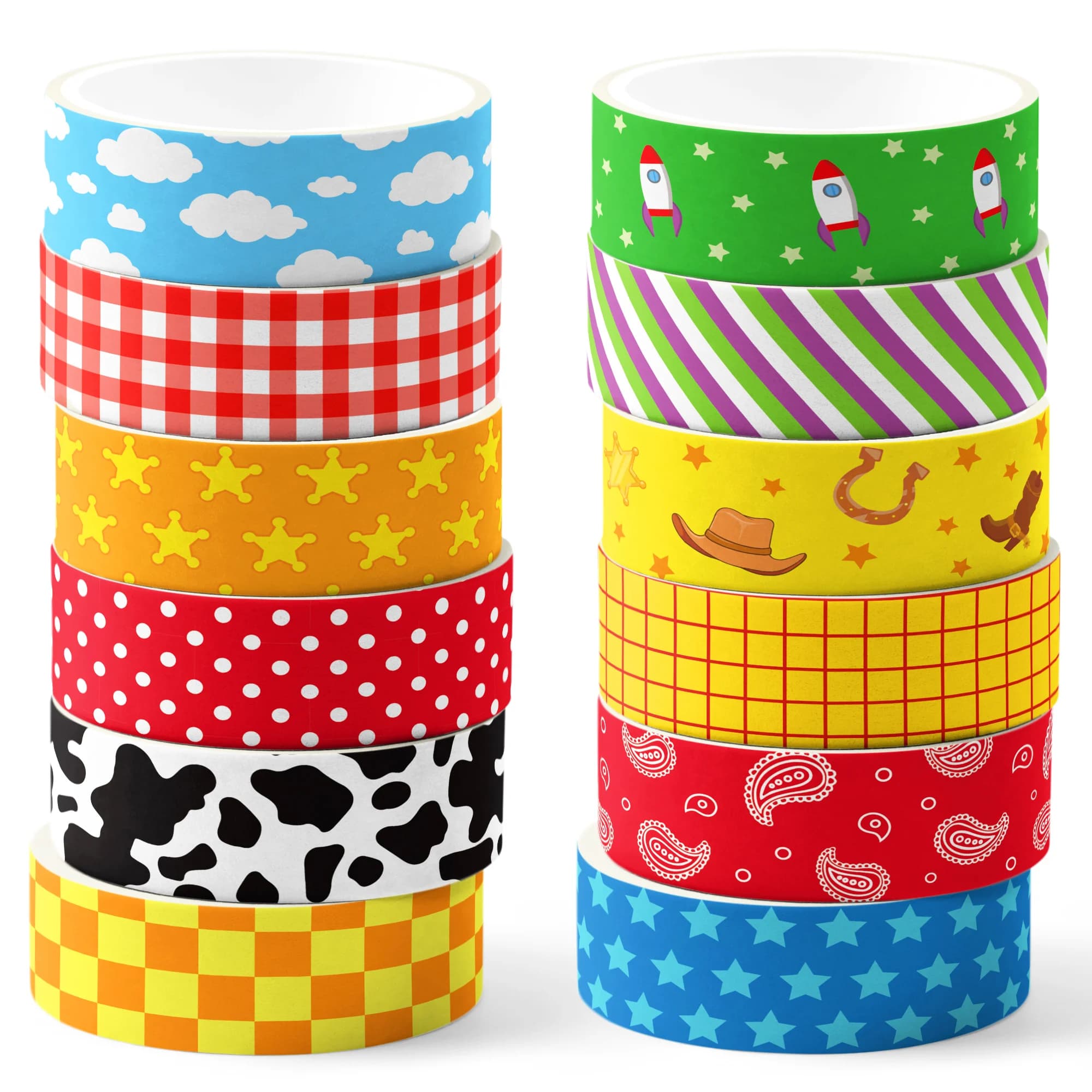 12 Rolls Plaid Cowboy Washi Tape Set,Decorative Paper Stickers,DIY Craft Tape for Gift Wrapping, Scrapbooking Party Supplies