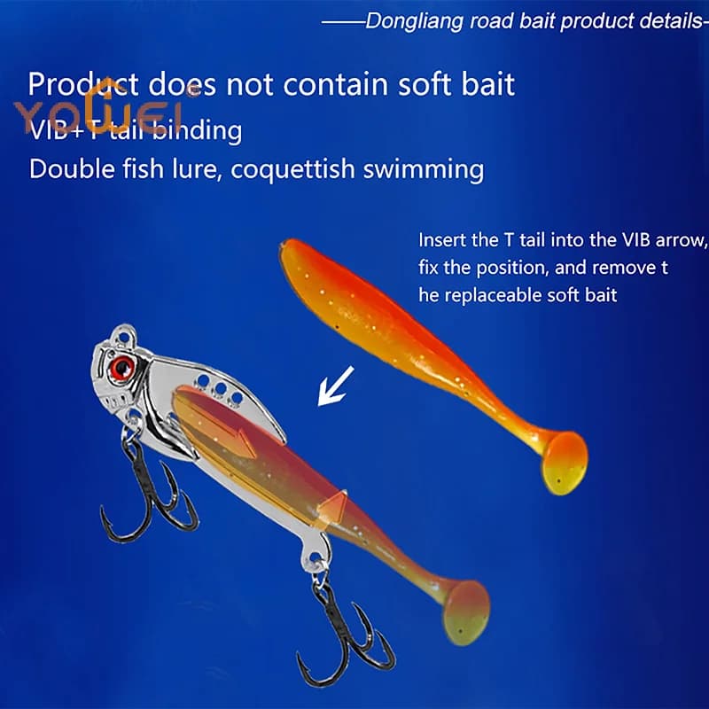Esca da Pesca VIB in Metallo 2-in-1, Esche Artificiali Realistiche con Occhi 3D per Lanci Lunghi, per Pesca di Pesce Gatto, Spigola e Trota