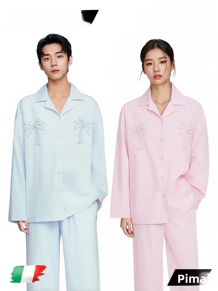PinkBread Long Sleeve Cotton Pajamas Couples Sleepwear Comfortable Home Clothes Men's Style Soft Breathable Outerwear