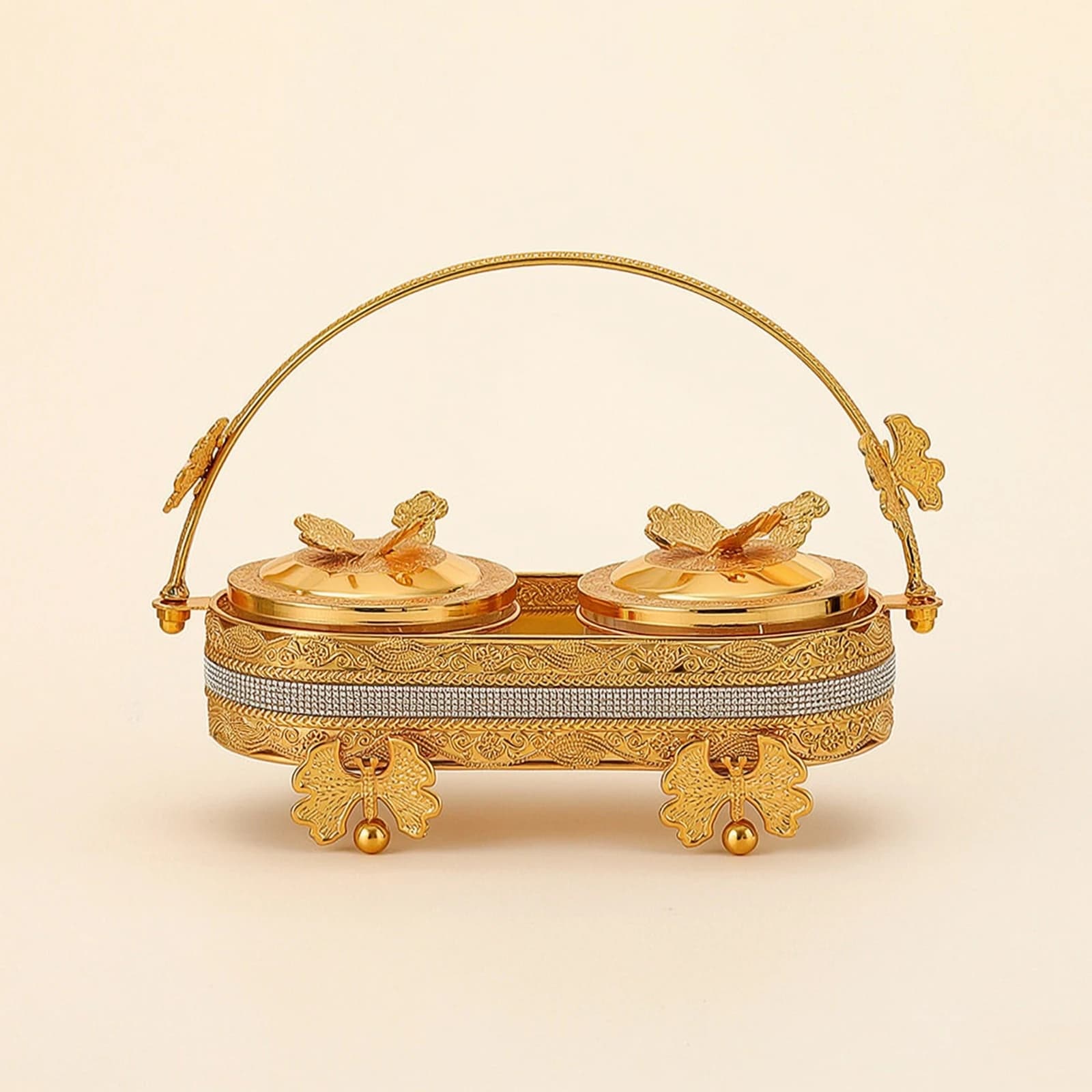2 Pieces Condiment Container Set with Spoons Ornate Seasoning Container with Spoon and Tray Lidded Jars with Holder Elegant