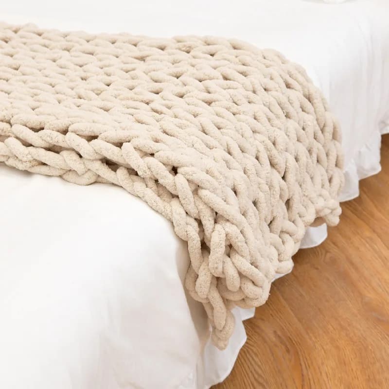 Coperta in filato grosso lavorata a mano, plaid in ciniglia, coperta per divano, morbida e calda, accessorio per fotografia