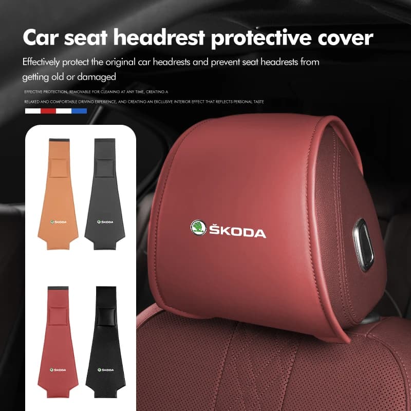Car Seat Headrest Cover Leather Anti-Dirty Pillow Protector For Skoda Rapid Kodiaq Karoq Fabia Kamiq MK3 Roomster Enyaq