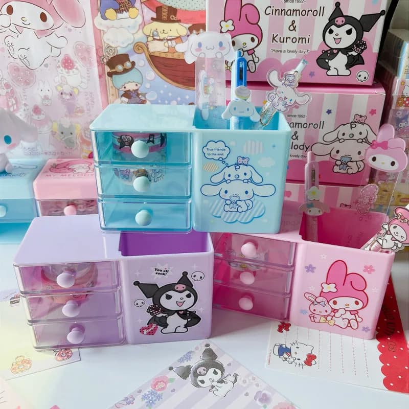 Scatola portaoggetti multifunzionale Sanrio Kuromi Melody Cinnamoroll, porta penne da scrivania, portaoggetti per cancelleria, regali per ragazze