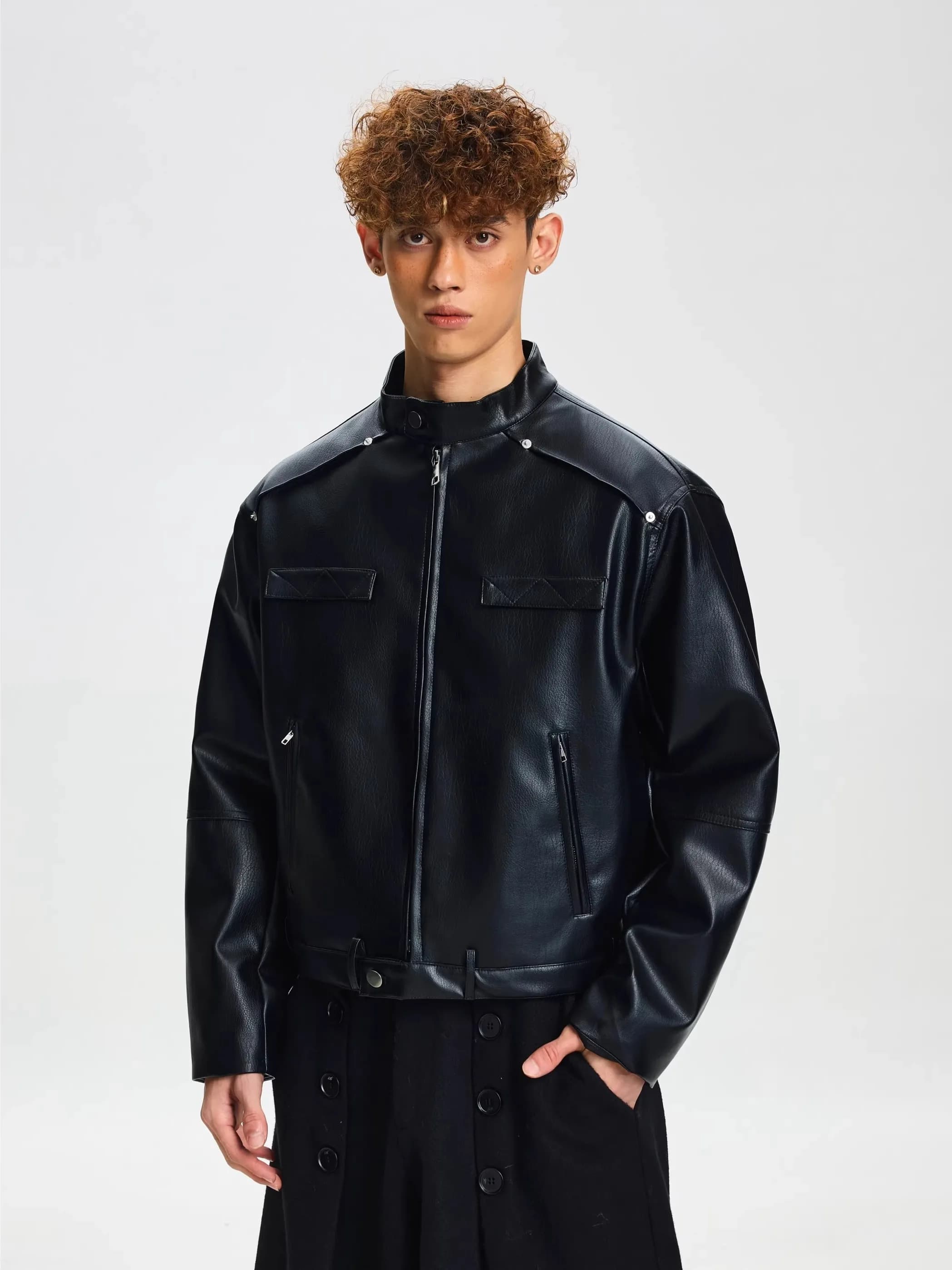 Spring New Style Men's Casual Black Stand Collar PU Leather Jacket Long Sleeve Warmth Fashionable Youth Active Style China Made