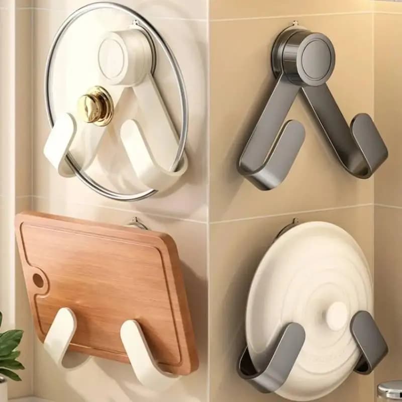 Portacoperchi Senza Foratura con Ventosa, Organizzatore da Parete con Ganci per Soluzioni Salvaspazio in Cucina