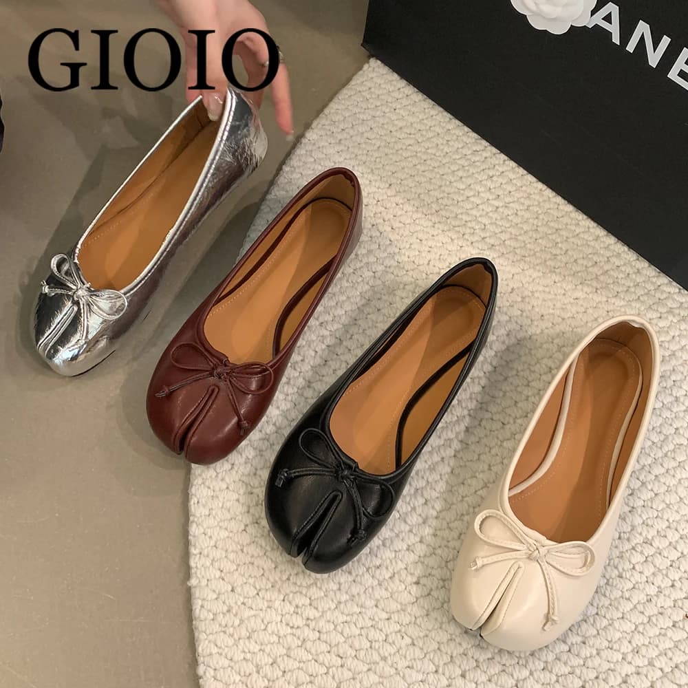 GIOIO Brand Women Flats Soft Ballet Shoes Slip On Loafers Split Toe Tabi Ninja Casual Shoes Mujer Ladies Shoes Bow Knot Mujer