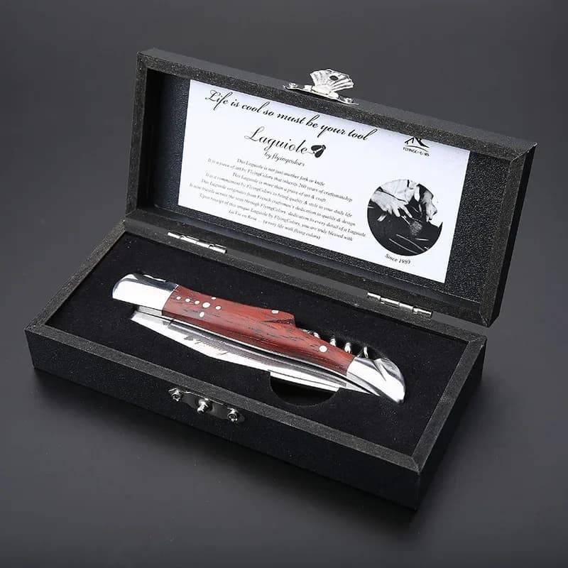 Coltelli da Vino in Acciaio Inossidabile, Cavatappi Laguiole, Apribottiglie, Coltello Tascabile con Manico in Legno, Accessori per Vino e Birra, Utensili da Cucina