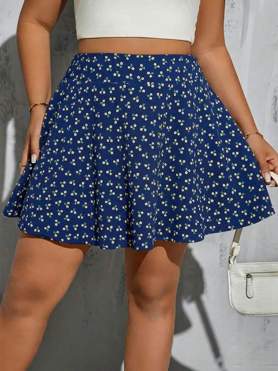Gonna a vita alta con stampa floreale per donna, abbigliamento casual estivo, taglie forti