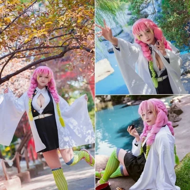 2025 Halloween Anime Kostuum Kanroji Mitsuri Cosplay Halloween Vrouw Volwassen Kleding Bambini Pruik Uniform Kostuums Voor Vrouwen