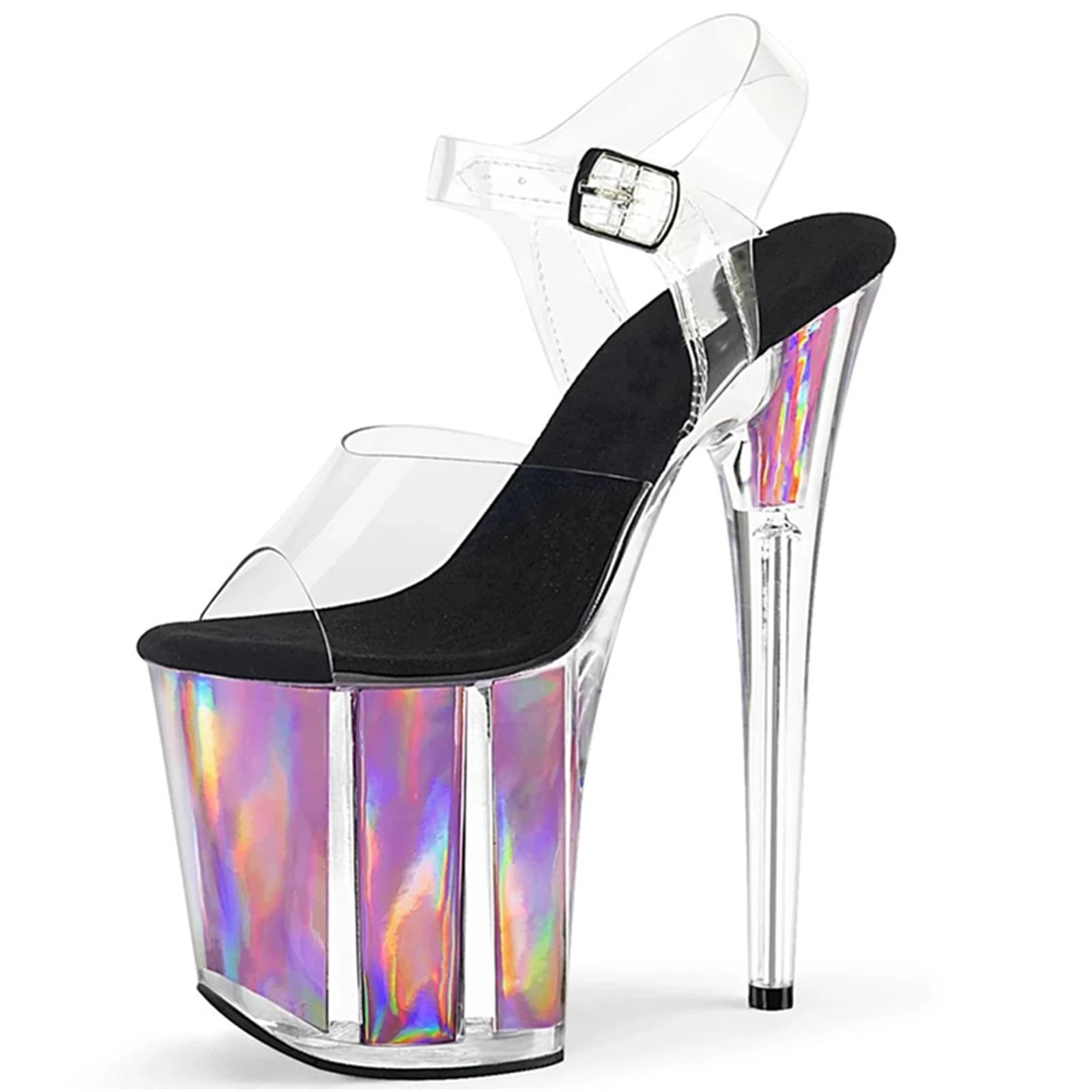 Sexy Transparent Platform Sandals | 20CM Ultra Thin Crystal Heels | Rainbow Prism Effect | Stage Performance & Nightclub
