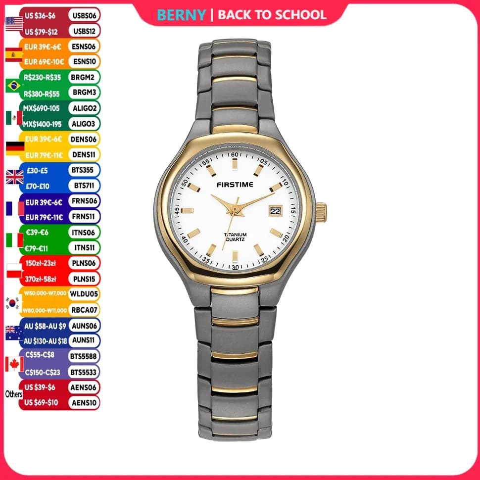 BERNY Orologi da donna Calendario in titanio Orologio da polso al quarzo da donna semplice e casual Orologio piccolo tono dorato alla moda ultraleggero