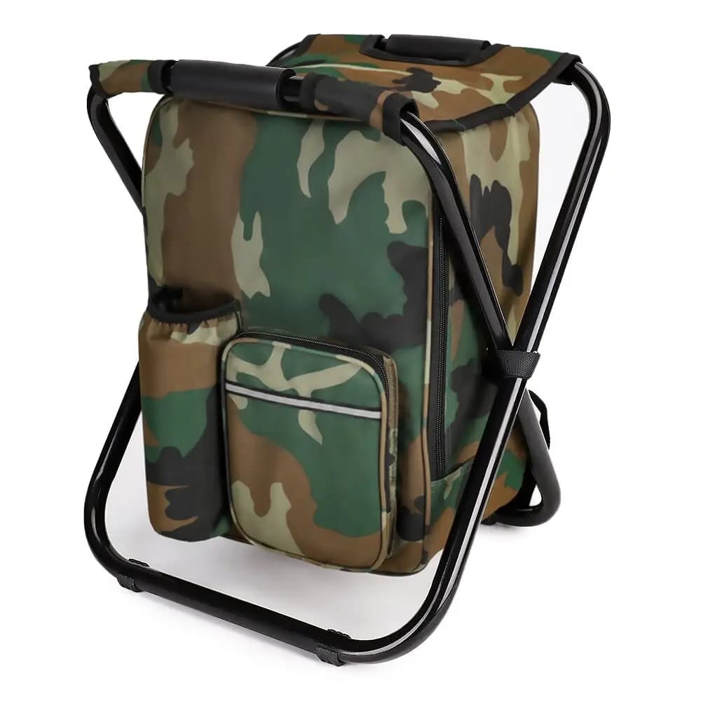 Sgabello da campeggio mimetico portatile di grandi dimensioni, sedia da pesca multifunzione 3 in 1, sedia pieghevole da campeggio.