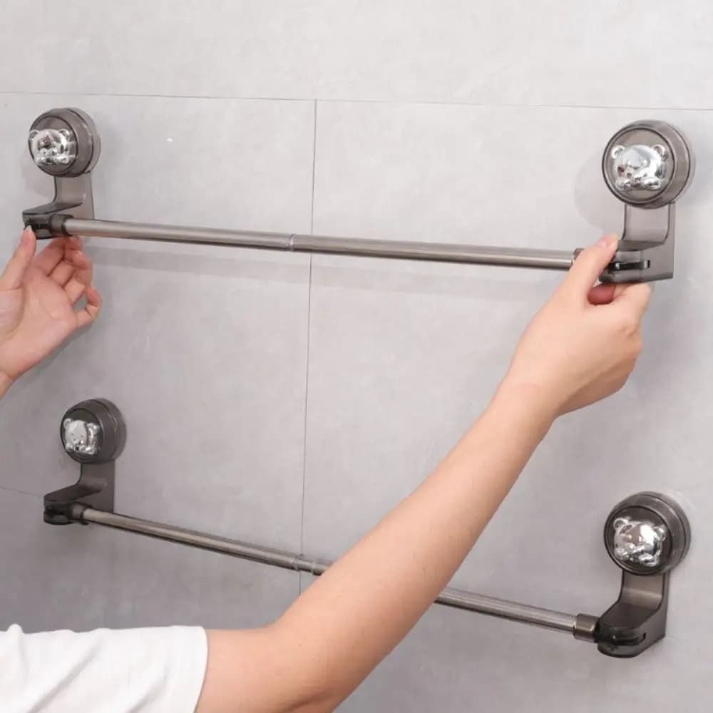 Durevole portasciugamani a ventosa, porta pantofole regolabile montato a parete, asta portaoggetti per bagno retrattile
