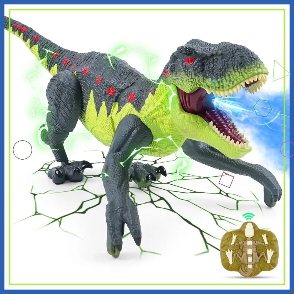 Giocattolo interattivo a forma di dinosauro con telecomando per bambini con suoni, luci e spruzzi - Regalo di compleanno perfetto per ragazzi dai 3 ai 12 anni