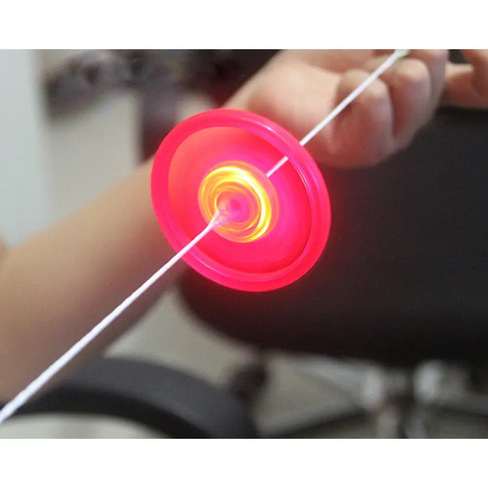 10Pcs Flashing Pull String Spinning Wheel Set for Kids Bright Colorful Light Ring Sound Effect Educational Plaything Night Fun