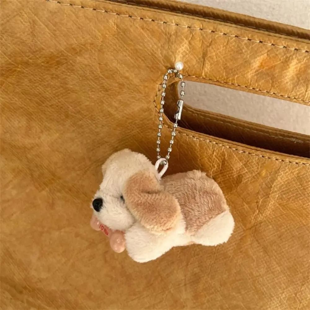 Peluche Peluche Osso Cucciolo di cane Bambola Cartone animato Simpatico cucciolo di peluche Portachiavi Ciondolo per zaino con ciondolo per auto di moda divertente