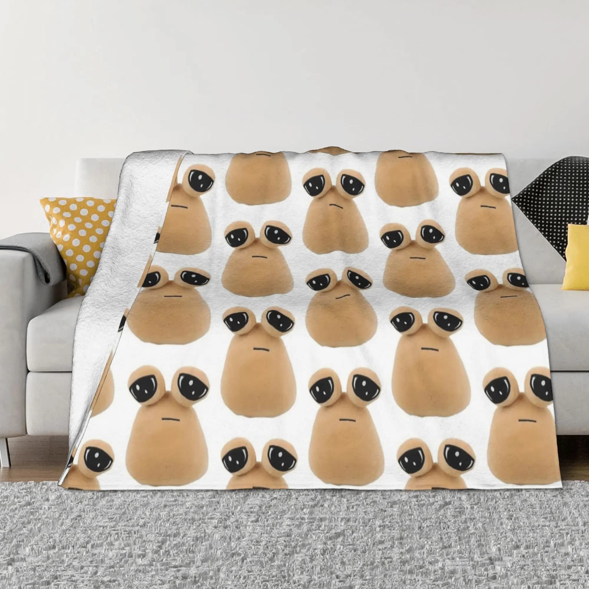 My Pet Alien Pou Flannel Throw Blanket Cute Cartoon Blanket for Bedding Car Super Warm Bedspread