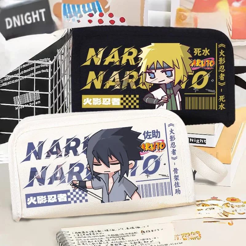 Anime Naruto Canvas Pencil Case Uzumaki Hinata Hyuga Large Capacity Student Pen Bag Portable Stationery Storage Pouch