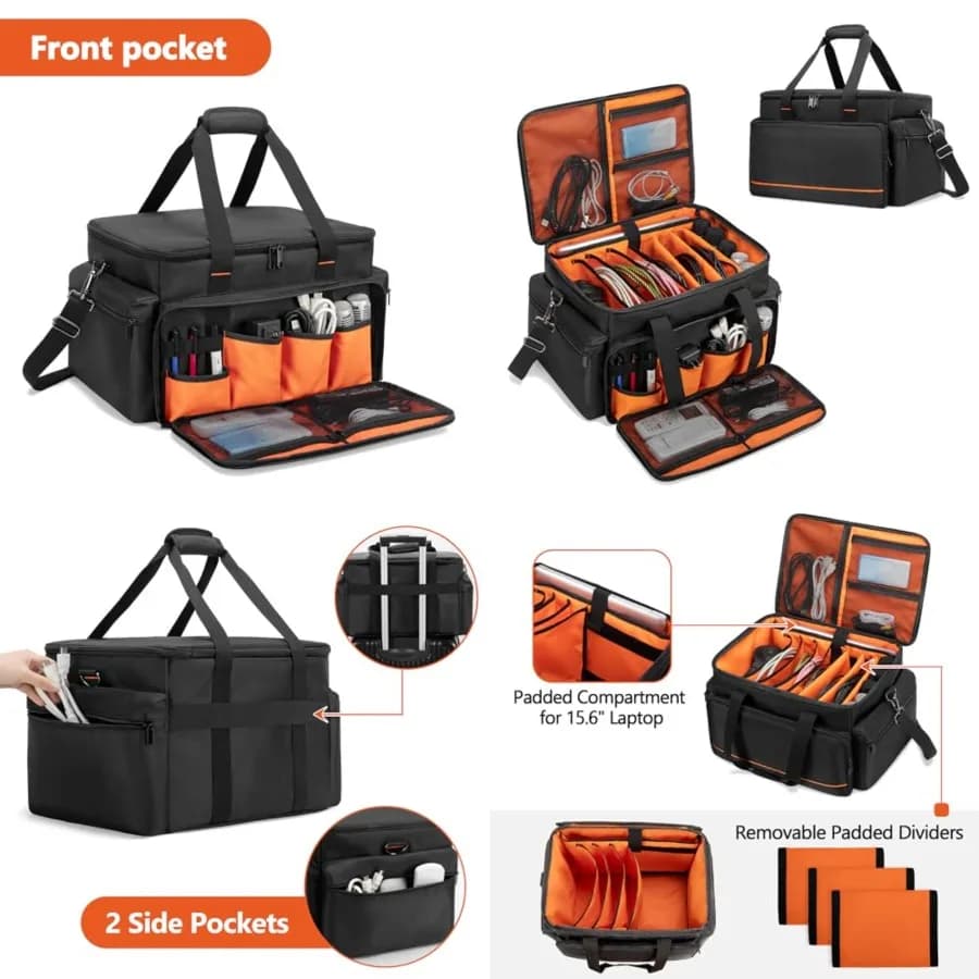 Borsa per Cavi DJ Trunab con Divisori Regolabili, Custodia per Laptop da 15.6'', Borsa Organizer da Viaggio per Attrezzatura DJ e Musica