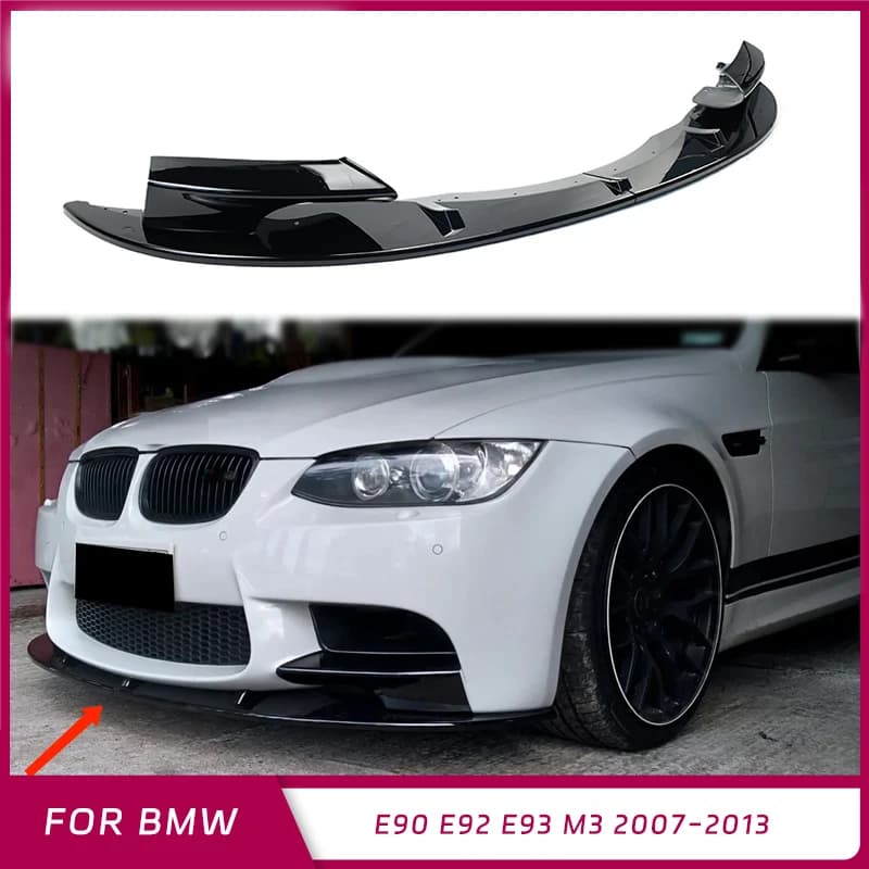 Paraurti anteriore Lip Splitter Spoiler diffusore protezione protezione per BMW E90 E92 E93 M3 2007-2013 nero lucido aspetto in fibra di carbonio