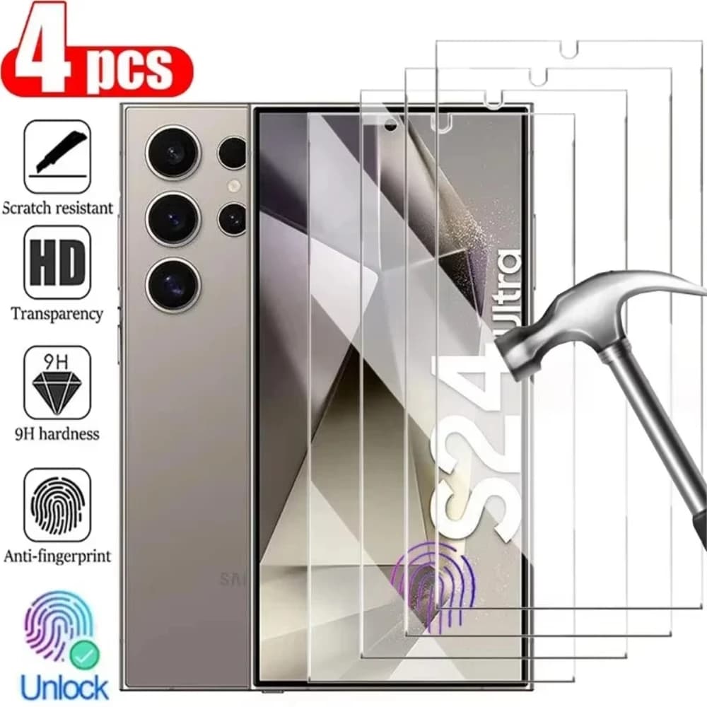 NNBILI 4PCS Full Tempered Glass Cover For Samsung Galaxy S24 S25 S26 Ultra S26 Digital Improper Screen Protector HD Glass