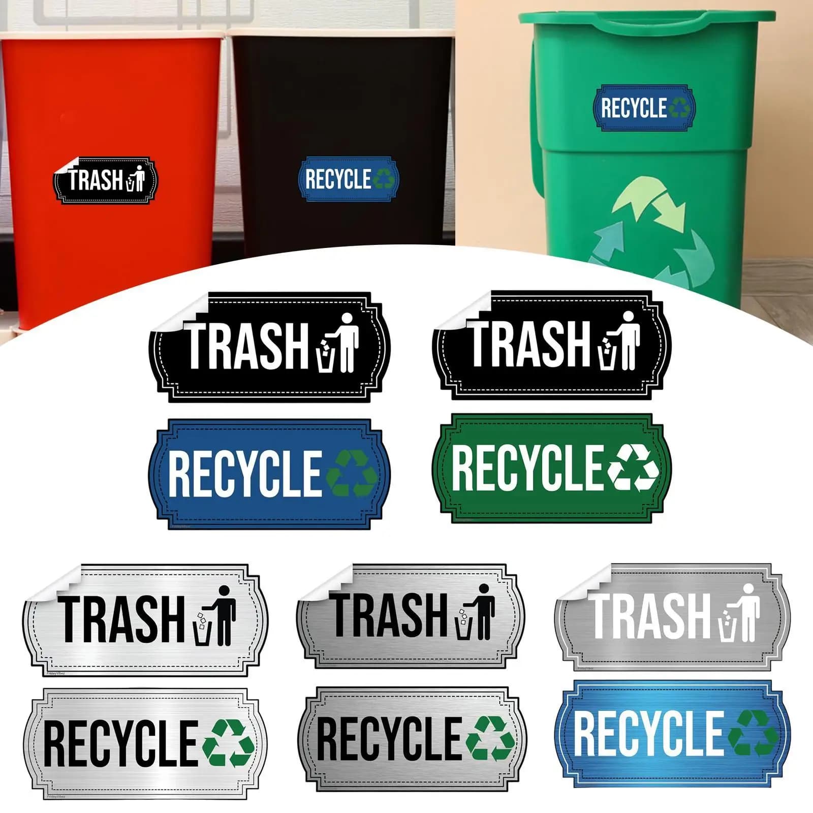 6x Trash and Recycle Stickers Recycling Bin Labels Bin Differentiation Sorting