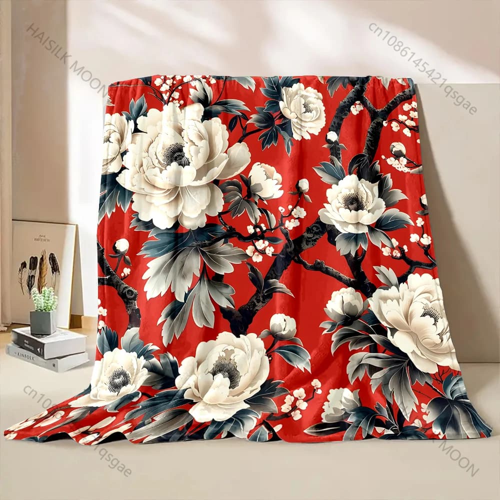 Lussuosa coperta di lusso con fiori di peonia, calda, morbida e soffice, per bambini, adulti, regali di lusso per divano letto, casa, viaggi all'aperto, campeggio