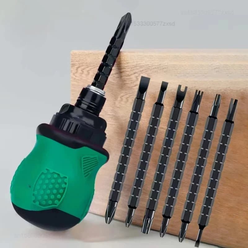 Set di Cacciaviti a Cricchetto 12 in 1 con Manico Corto, Punta a Croce, Trapano Telescopico, Doppio Uso, Kit di Strumenti Magnetici per Riparazioni Domestiche