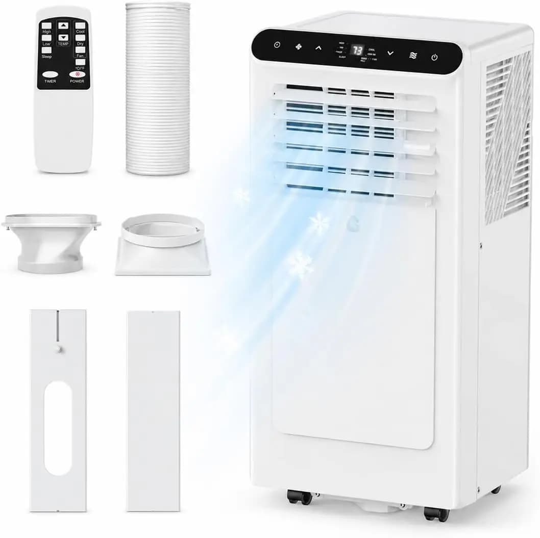 10,000 BTU Portable Air Conditioner, 3-in-1 Portable AC Unit with Cool, Dehumidifier & Fan Modes, Covers Rooms up to 450 sq.ft, Sleep Mode, Remote Control, Timer & Full Window Kit