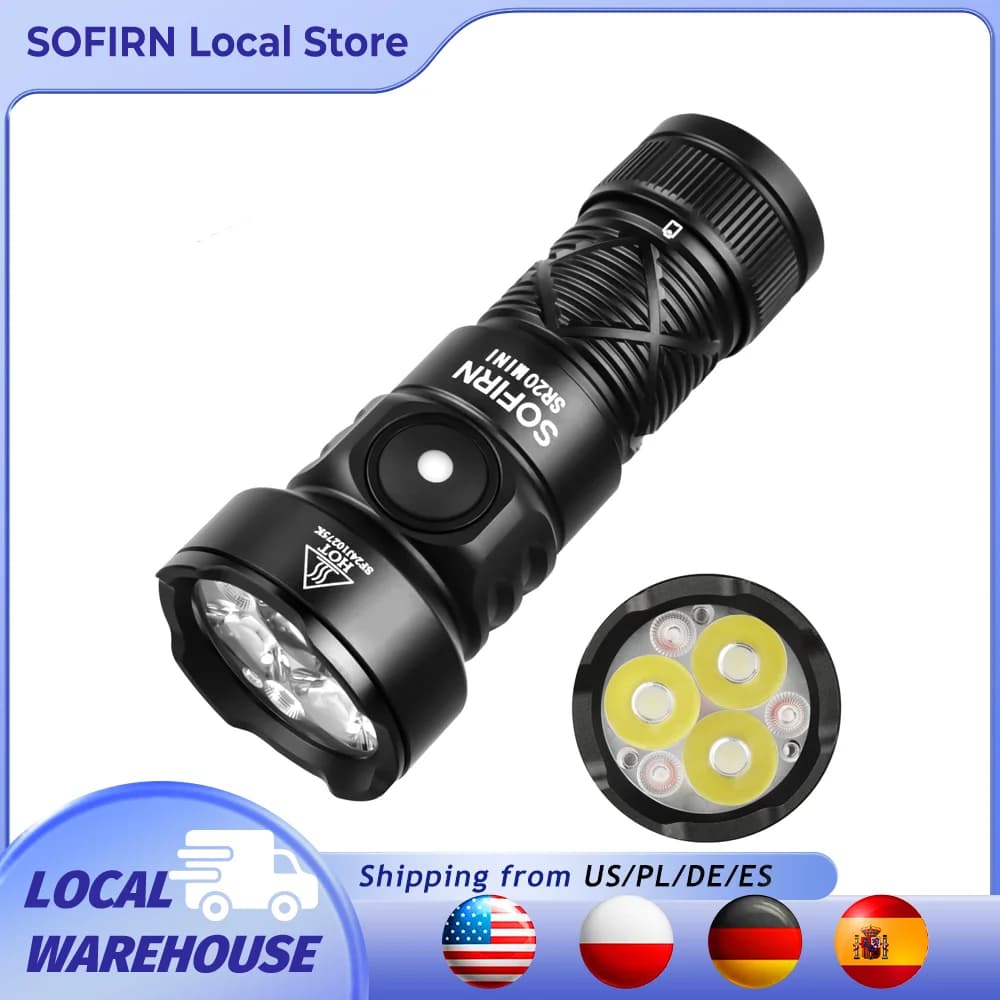 Sofirn SR20 MINI Flashlight 1200lm CSP2323 LED Light 18350 USB C 5700K Rechargeable Flashlight with Red and Magnetic Light