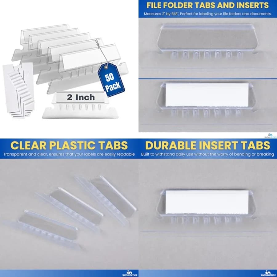 Schede e inserti per cartelle di file in plastica trasparente per l'organizzazione dell'ufficio 2 x 5/8 Schede di file sospese durevoli con etichette facili da leggere 5
