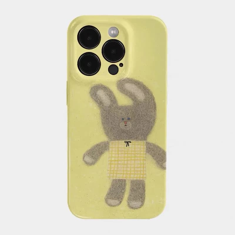 Yellow Rabbit Hug Cartoon Phone Case for IPHONE 17 Air 16E 15 PROMAX 14 Plus 13 12 MINI 11 PRO 16Plus XR XS Acrylic Phone Cover