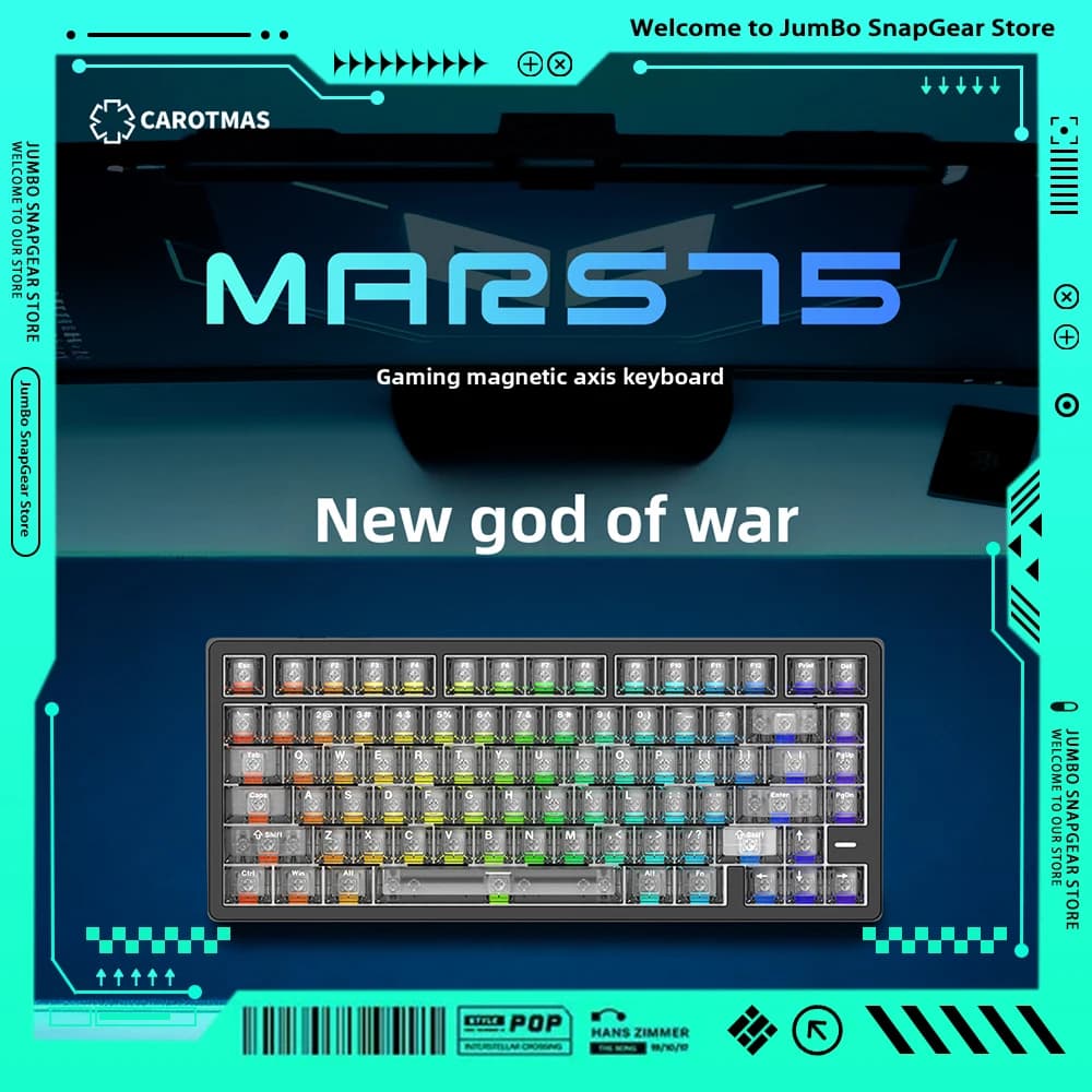 Tastiera Meccanica Carotmas Mars75 PRO con Switch Magnetici, RT0.001ms, 8K, Cablata per Gaming, Layout 75%, Latenza 0.125ms, RGB, Gasket