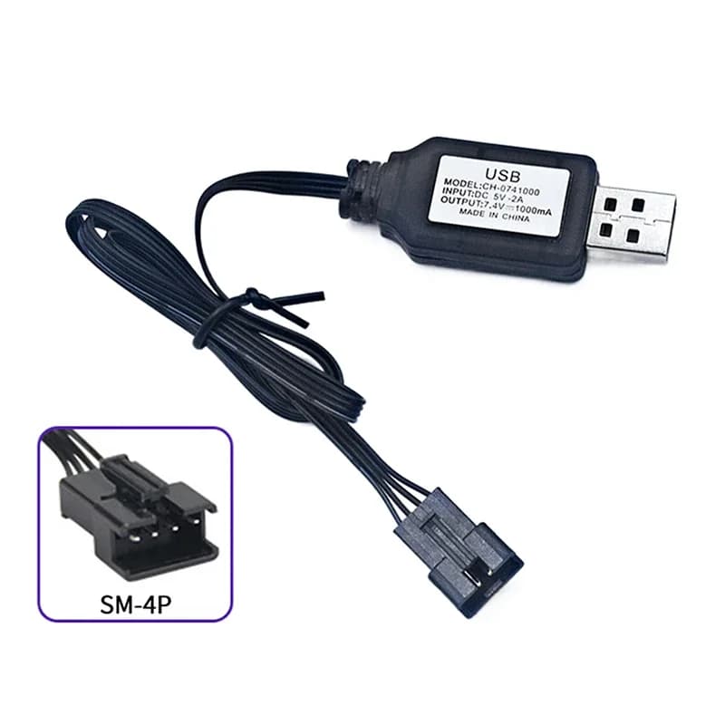 1PCS 7.4V SM-4P Plug USB Charger For DE36W DE65 HM202 EC08 EC16 RC Car M416 Electric Gel Blaster Charger