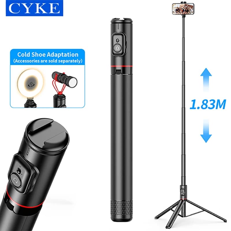 CYKE 1.83m in lega di alluminio asta ultra-lunga design nascosto integrato telecomando wireless telefono cellulare selfie stick treppiede C10